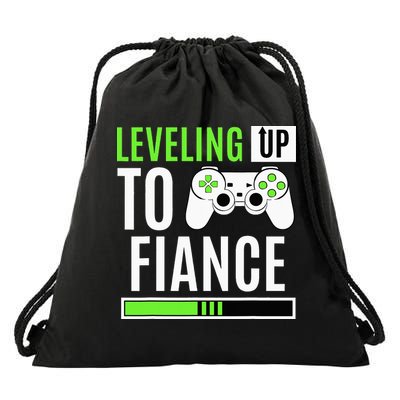 Leveled Up To Fiance Just Engaged Newly Engaged Couple Drawstring Bag