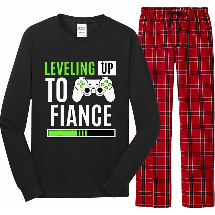 Leveled Up To Fiance Just Engaged Newly Engaged Couple Long Sleeve Pajama Set