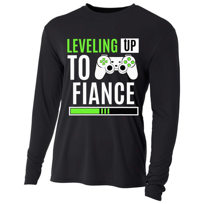 Leveled Up To Fiance Just Engaged Newly Engaged Couple Cooling Performance Long Sleeve Crew