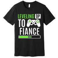 Leveled Up To Fiance Just Engaged Newly Engaged Couple Premium T-Shirt