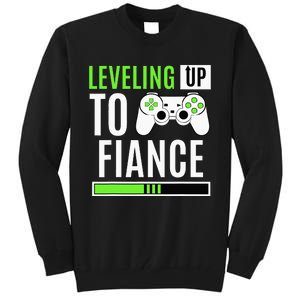 Leveled Up To Fiance Just Engaged Newly Engaged Couple Tall Sweatshirt