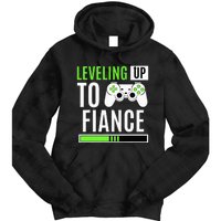 Leveled Up To Fiance Just Engaged Newly Engaged Couple Tie Dye Hoodie