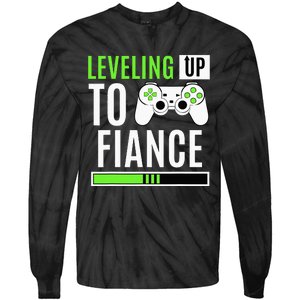 Leveled Up To Fiance Just Engaged Newly Engaged Couple Tie-Dye Long Sleeve Shirt