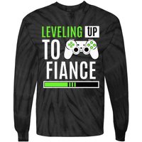 Leveled Up To Fiance Just Engaged Newly Engaged Couple Tie-Dye Long Sleeve Shirt