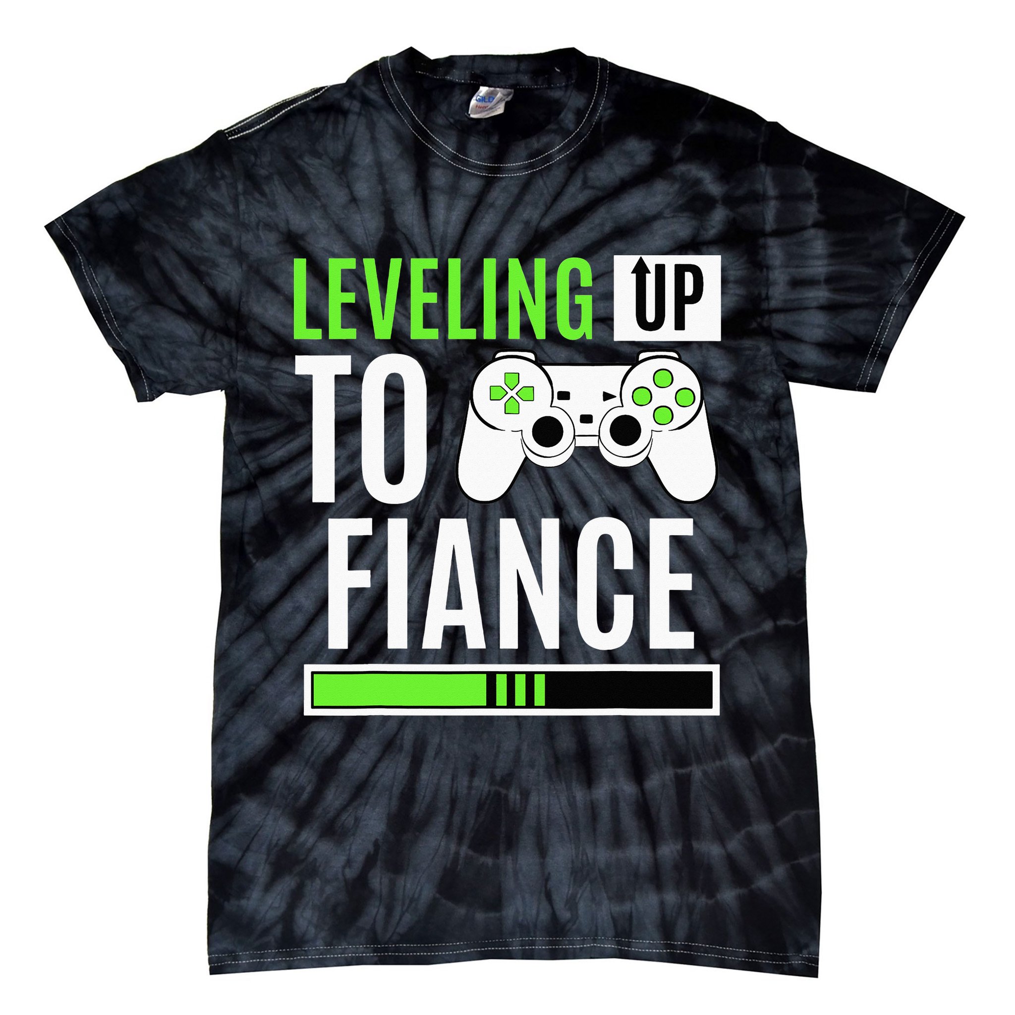 Leveled Up To Fiance Just Engaged Newly Engaged Couple Tie-Dye T-Shirt