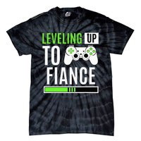 Leveled Up To Fiance Just Engaged Newly Engaged Couple Tie-Dye T-Shirt