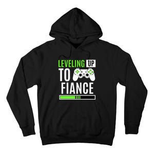 Leveled Up To Fiance Just Engaged Newly Engaged Couple Tall Hoodie