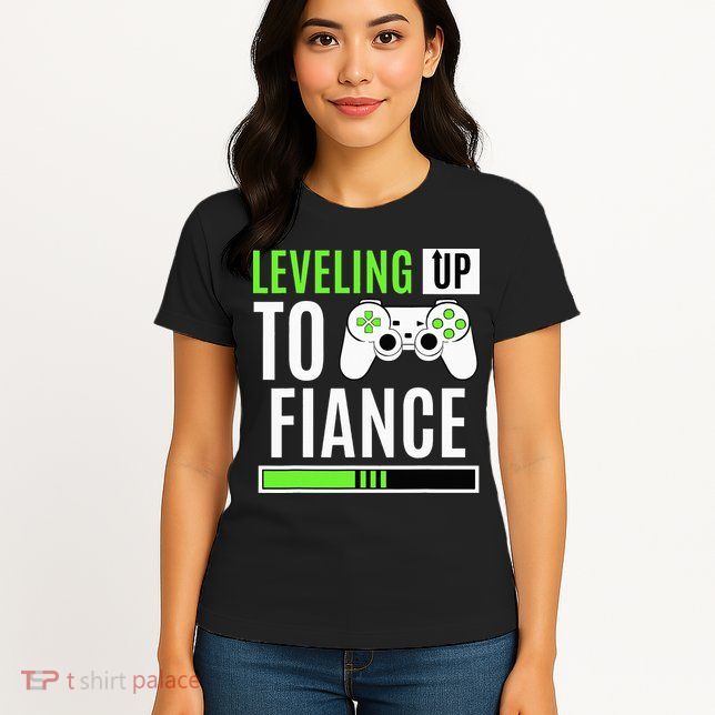 Leveled Up To Fiance Just Engaged Newly Engaged Couple Womens T-Shirt