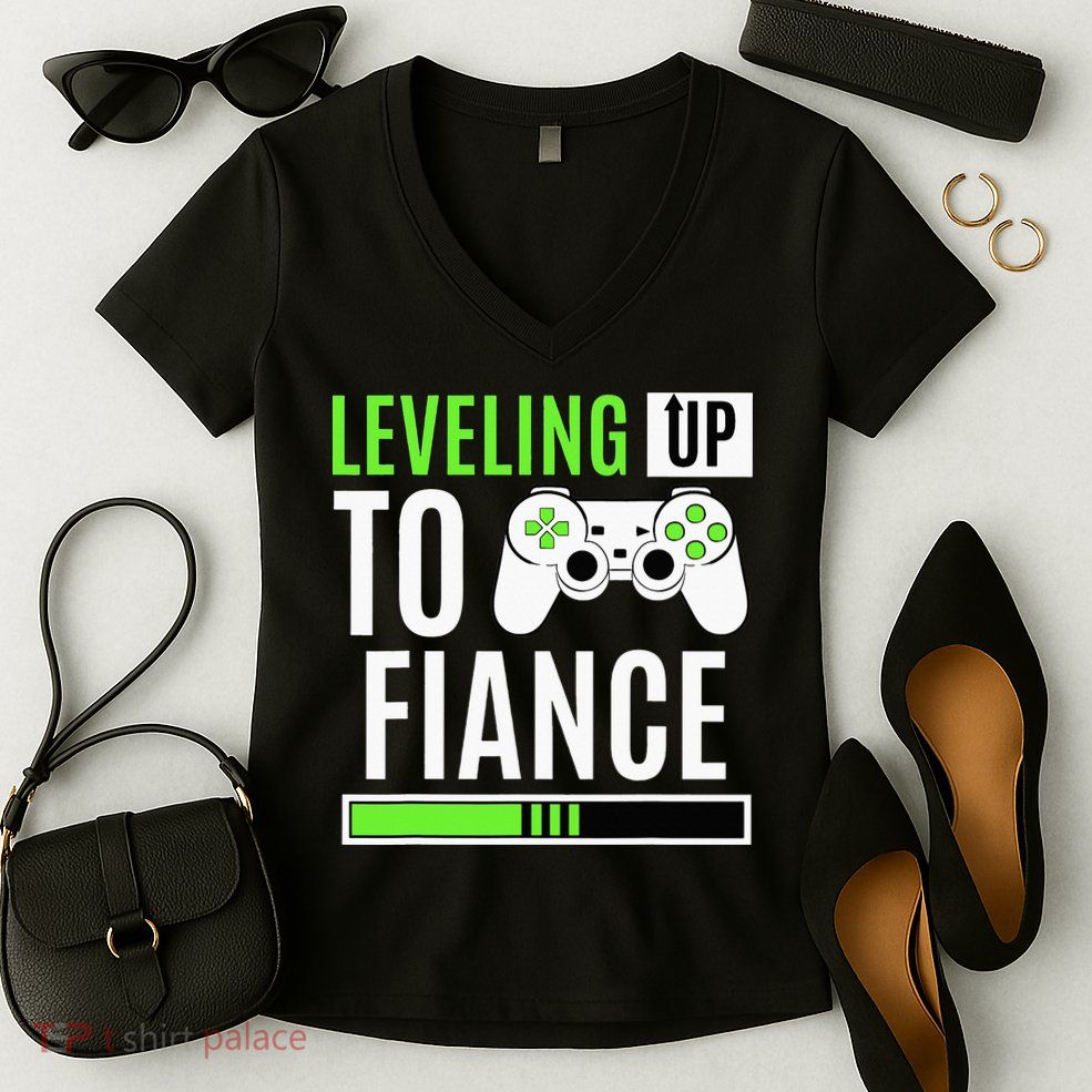 Leveled Up To Fiance Just Engaged Newly Engaged Couple Women's V-Neck T-Shirt