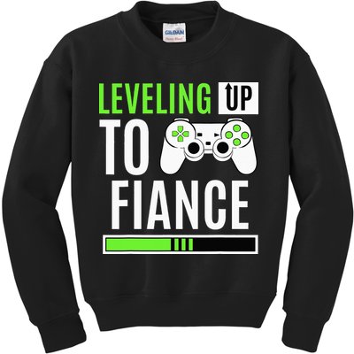 Leveled Up To Fiance Just Engaged Newly Engaged Couple Kids Sweatshirt