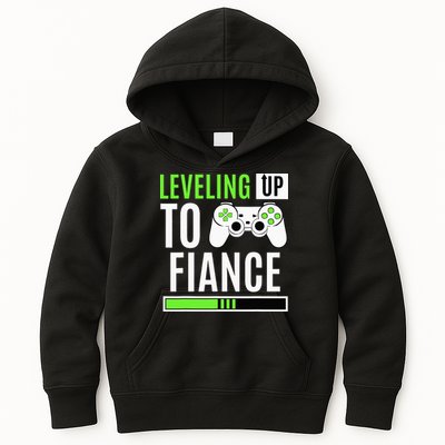 Leveled Up To Fiance Just Engaged Newly Engaged Couple Kids Hoodie