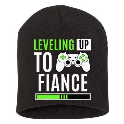 Leveled Up To Fiance Just Engaged Newly Engaged Couple Short Acrylic Beanie