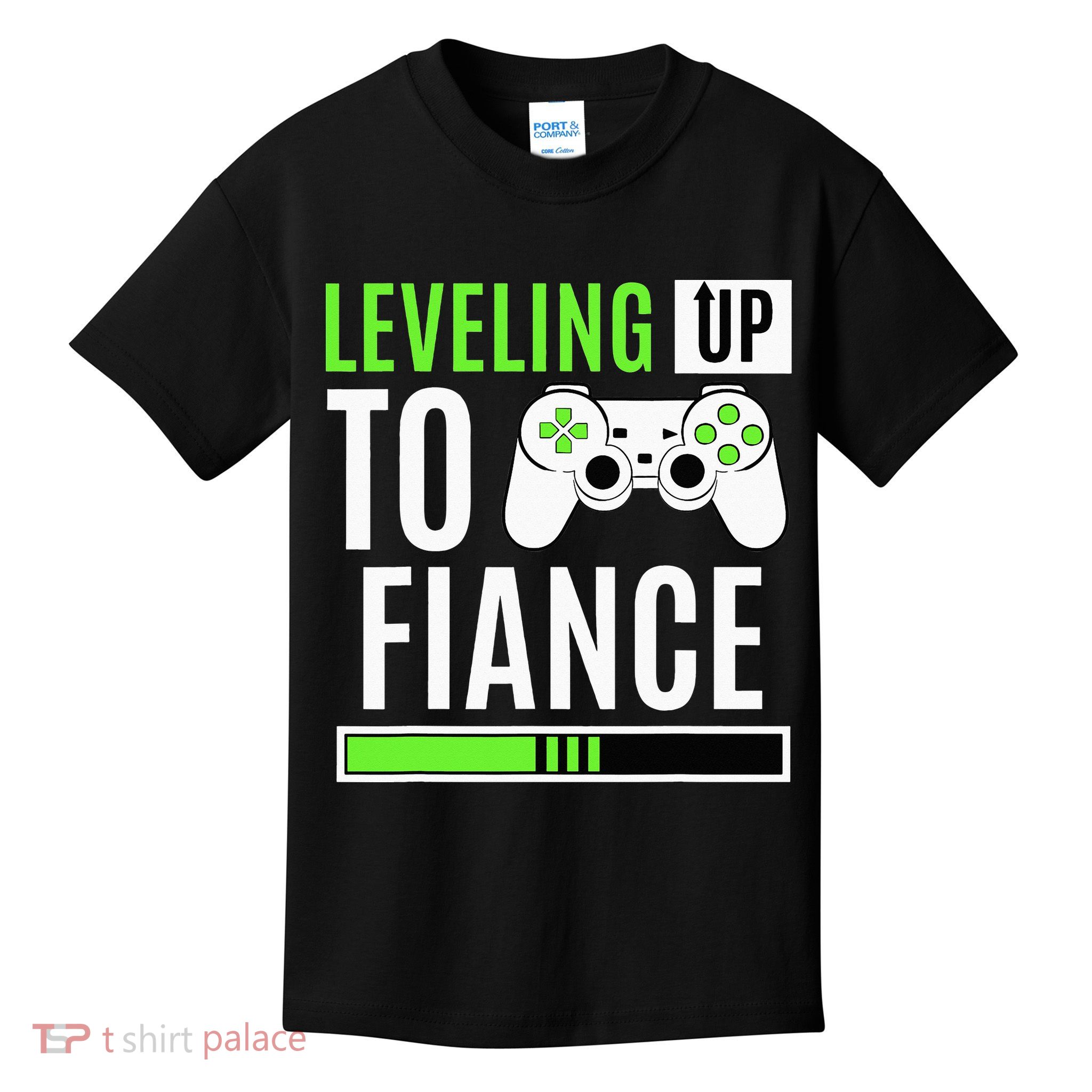 Leveled Up To Fiance Just Engaged Newly Engaged Couple Kids T-Shirt