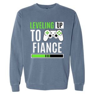 Leveled Up To Fiance Just Engaged Newly Engaged Couple Garment-Dyed Sweatshirt