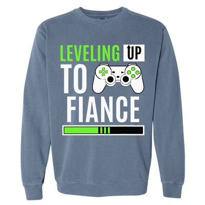 Leveled Up To Fiance Just Engaged Newly Engaged Couple Garment-Dyed Sweatshirt