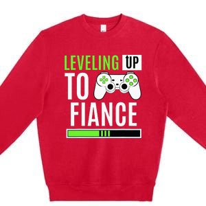 Leveled Up To Fiance Just Engaged Newly Engaged Couple Premium Crewneck Sweatshirt