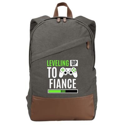 Leveled Up To Fiance Just Engaged Newly Engaged Couple Cotton Canvas Backpack