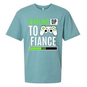 Leveled Up To Fiance Just Engaged Newly Engaged Couple Sueded Cloud Jersey T-Shirt