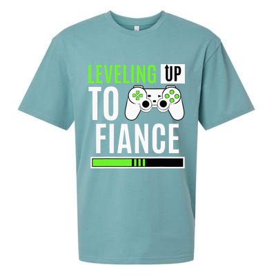 Leveled Up To Fiance Just Engaged Newly Engaged Couple Sueded Cloud Jersey T-Shirt