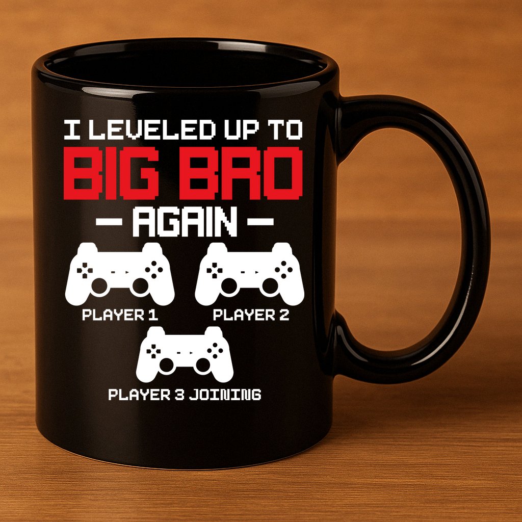 Leveled Up To Big Bro Again New Big Brother Gift Announcement 11oz C Handle Ceramic Mug