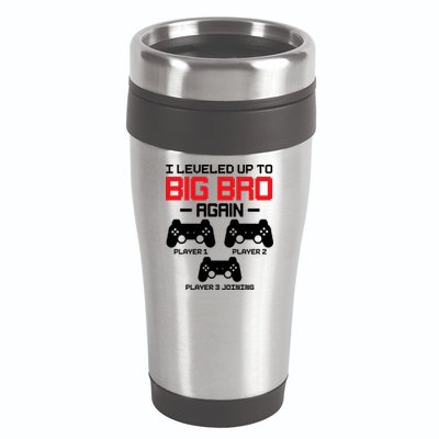Leveled Up To Big Bro Again New Big Brother Gift Announcement 16oz Travel Tumbler