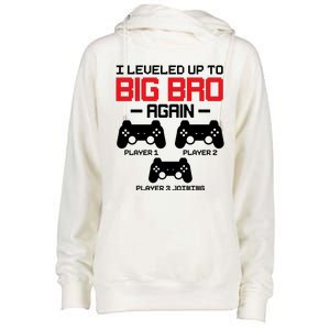 Leveled Up To Big Bro Again New Big Brother Gift Announcement Womens Funnel Neck Pullover Hood