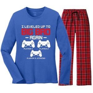 Leveled Up To Big Bro Again New Big Brother Gift Announcement Women's Long Sleeve Flannel Pajama Set 