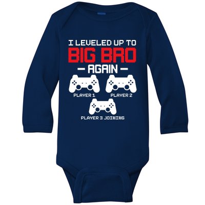 Leveled Up To Big Bro Again New Big Brother Gift Announcement Baby Long Sleeve Bodysuit