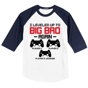 Leveled Up To Big Bro Again New Big Brother Gift Announcement Baseball Sleeve Shirt