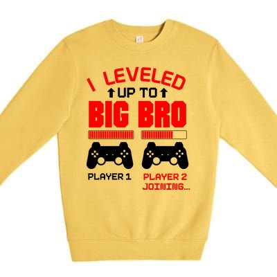 Leveled Up To Big Bro New Big Brother Gamer Gift Announcement Premium Crewneck Sweatshirt