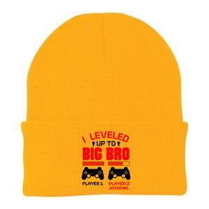 Leveled Up To Big Bro New Big Brother Gamer Gift Announcement Knit Cap Winter Beanie