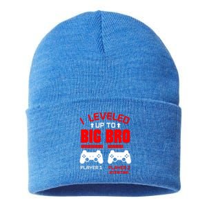 Leveled Up To Big Bro New Big Brother Gamer Gift Announcement Sustainable Knit Beanie