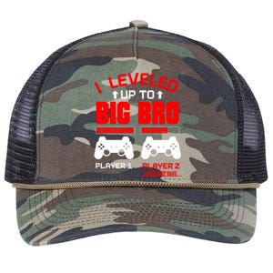 Leveled Up To Big Bro New Big Brother Gamer Gift Announcement Retro Rope Trucker Hat Cap