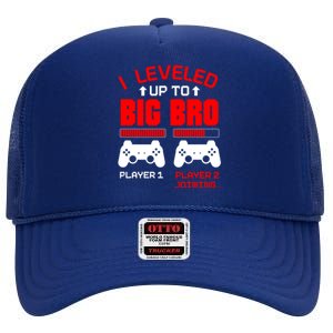 Leveled Up To Big Bro New Big Brother Gamer Gift Announcement High Crown Mesh Back Trucker Hat