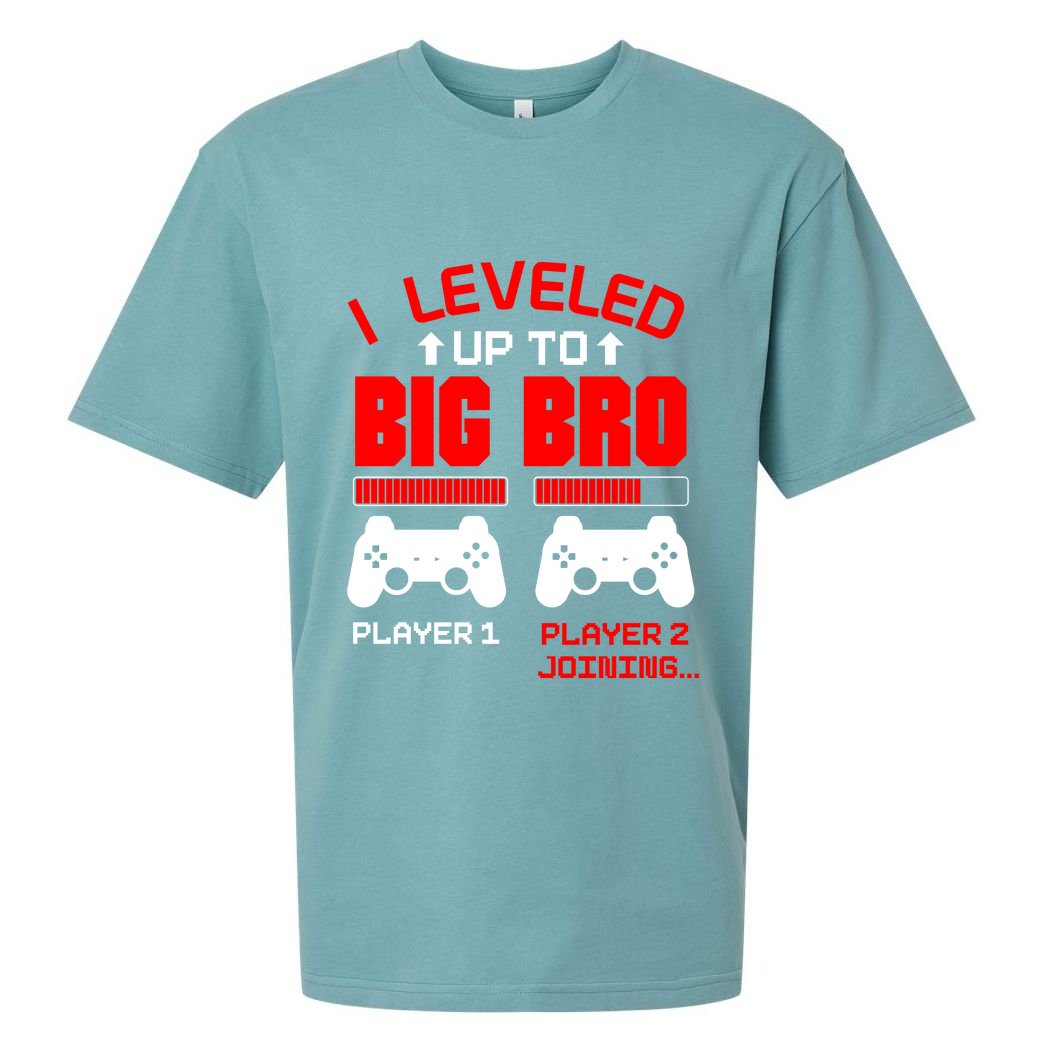 Leveled Up To Big Bro New Big Brother Gamer Gift Announcement Sueded Cloud Jersey T-Shirt