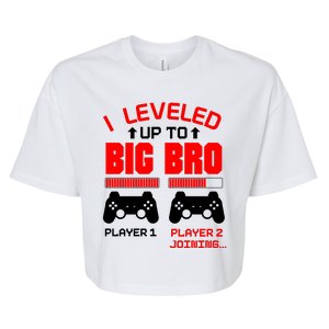 Leveled Up To Big Bro New Big Brother Gamer Gift Announcement Bella+Canvas Jersey Crop Tee