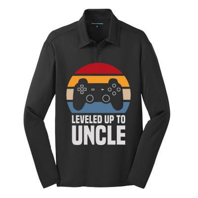 Leveled Up To Uncle Gift Gamer Gaming Pregnancy Announcement Silk Touch Performance Long Sleeve Polo