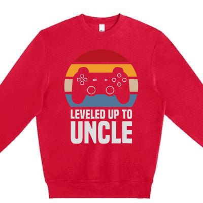 Leveled Up To Uncle Gift Gamer Gaming Pregnancy Announcement Premium Crewneck Sweatshirt