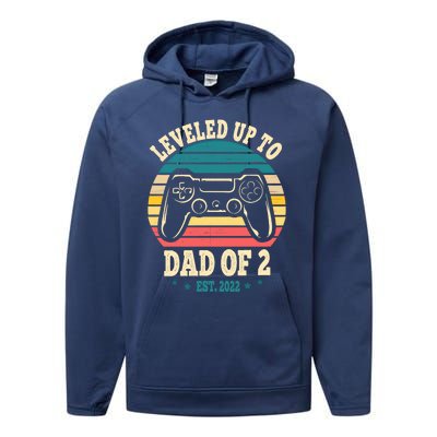 Leveled Up To Dad Of 2 Level Unlocked Daddy Again Gift Performance Fleece Hoodie