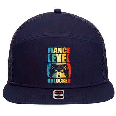 Leveled Up To Fiance Newly Engaged Couple Gift For Him 7 Panel Mesh Trucker Snapback Hat