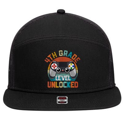 Leveled Up To 4th Grade Gamer Back To School First Day Boy 7 Panel Mesh Trucker Snapback Hat