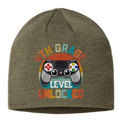 Leveled Up To 4th Grade Gamer Back To School First Day Boy Sustainable Beanie