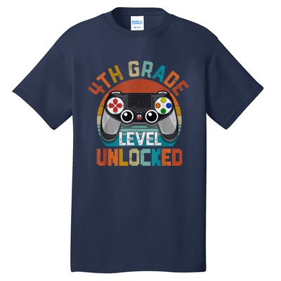 Leveled Up To 4th Grade Gamer Back To School First Day Boy Tall T-Shirt