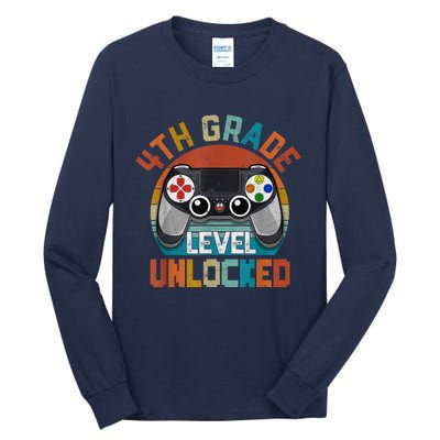 Leveled Up To 4th Grade Gamer Back To School First Day Boy Tall Long Sleeve T-Shirt