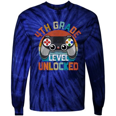 Leveled Up To 4th Grade Gamer Back To School First Day Boy Tie-Dye Long Sleeve Shirt