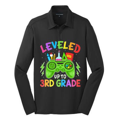 Leveled Up To 3rd Grade Gamer Back To School First Day Silk Touch Performance Long Sleeve Polo