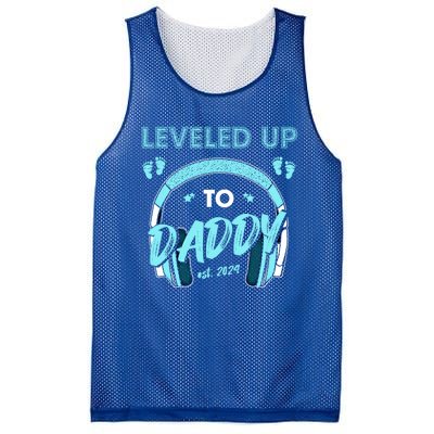 Leveled Up To Daddy Est 2024 Pregnancy Fathers Day Gift Mesh Reversible Basketball Jersey Tank