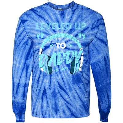 Leveled Up To Daddy Est 2024 Pregnancy Fathers Day Gift Tie-Dye Long Sleeve Shirt