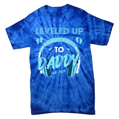 Leveled Up To Daddy Est 2024 Pregnancy Fathers Day Gift Tie-Dye T-Shirt