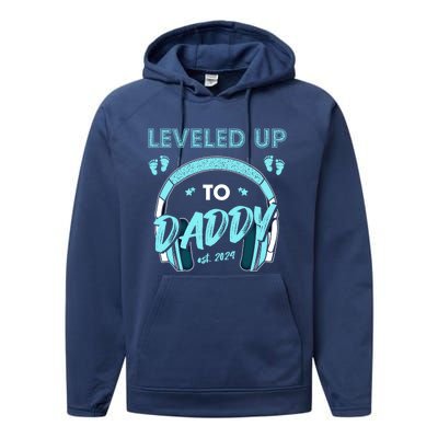 Leveled Up To Daddy Est 2024 Pregnancy Fathers Day Gift Performance Fleece Hoodie